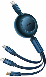 baseus bright mirror 4 retractable type c 3 in 1 cable micro usb c lightning 100w 35a 11m blue photo