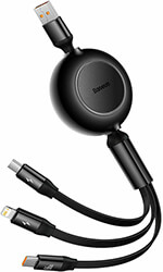 baseus bright mirror 3 retractable type c 3 in 1 cable micro usb c lightning 66w 35a 12m black photo