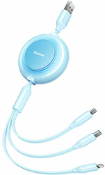baseus bright mirror 2 retractable type c 3 in 1 cable micro usb c lightning 35a 11m sky blue photo