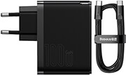 baseus wall charger gan5 pro type c usb 100w 1m cable black photo
