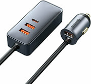 baseus car charger share together extension cord 3x usb type c 120w grey photo baseus car charger share together extension cord 3x usb type c 120w grey photo