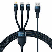 baseus cable 3in1 flash ii usb lightning type c micro usb 12m 100w 35a blue photo