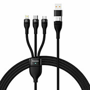 baseus cable 3in1 flash ii usb type c to lightning type c micro usb 15m 35a black 100w photo