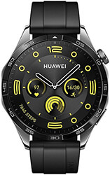 smartwatch huawei watch gt 4 stainless steel 46mm black fluoroelastomer strap photo
