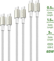 4smarts type c to type c cables premiumcord 60w set of 3 pieces 05m 15m 3m white silver photo