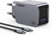 ugreen wall charger x755 nexode pro 65w 3a 1 x usb a 2 x type c with type c cable grey photo