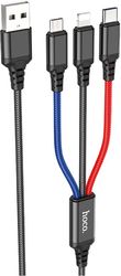 hoco usb a to lightning microusb usb c charging cable x76 3in1 18w 24a 1m multicolor photo