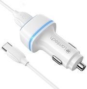 lamtech 2xusb 24a car charger with type c cable 1m white lam112570 photo