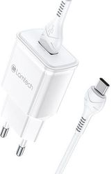 lamtech quick charger usb30 18w with type c cable 1m white lam021998 photo