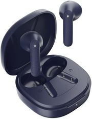 qcy air blue semi ear tws earbuds quad mic enc multi point connection leather grain case photo