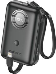 power bank foneng px105 mini 225w 10000mah with 2 built in cables black photo