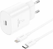 travel fast charger foneng eu51 with output usb c gan 25w 3a usb c to lightning cable 1m white photo