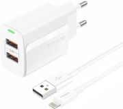 travel fast charger foneng eu63 with 2 output 2xusb a 12w 24a usb a to lightning cable 1m white photo