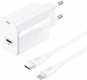 travel fast charger foneng eu65 with output usb c pd 20w 3a usb c to lightning cable 1m white photo