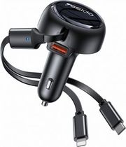 yesido y61 car charger 53w 3a 1 x usb a with usb c lightning cable black photo