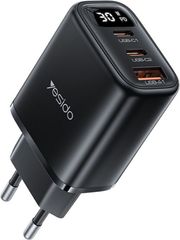 yesido yc69 display 30w 3a wall charger 1 x usb a 2 x usb c black photo