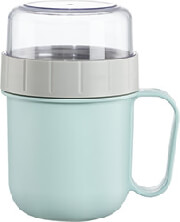 xavax 181582 cereal mug to go with topper 2 compartments 500 200 ml pastel blue grey photo
